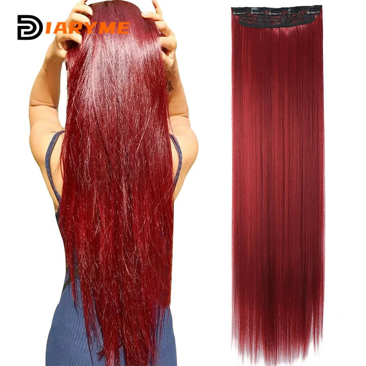 100cm Straight BlackRed HeatResistant ClipIn Hair Extensions - GirlnamedParis