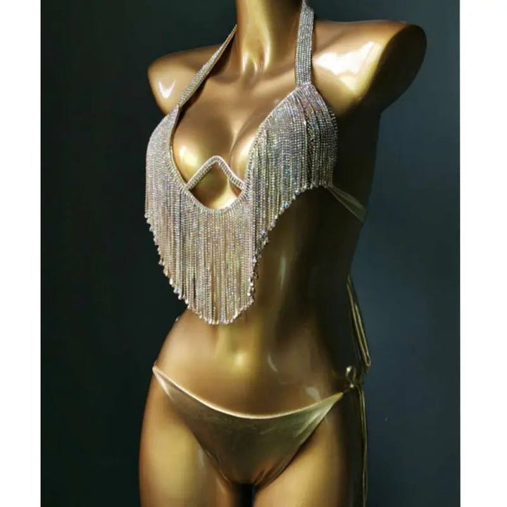 2023 Dazzling Rhinestone Tassel Bikini Set - GirlnamedParis