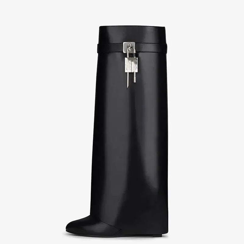 2024 Winter Elegant Shark Lock Knee High Boots - GirlnamedParis