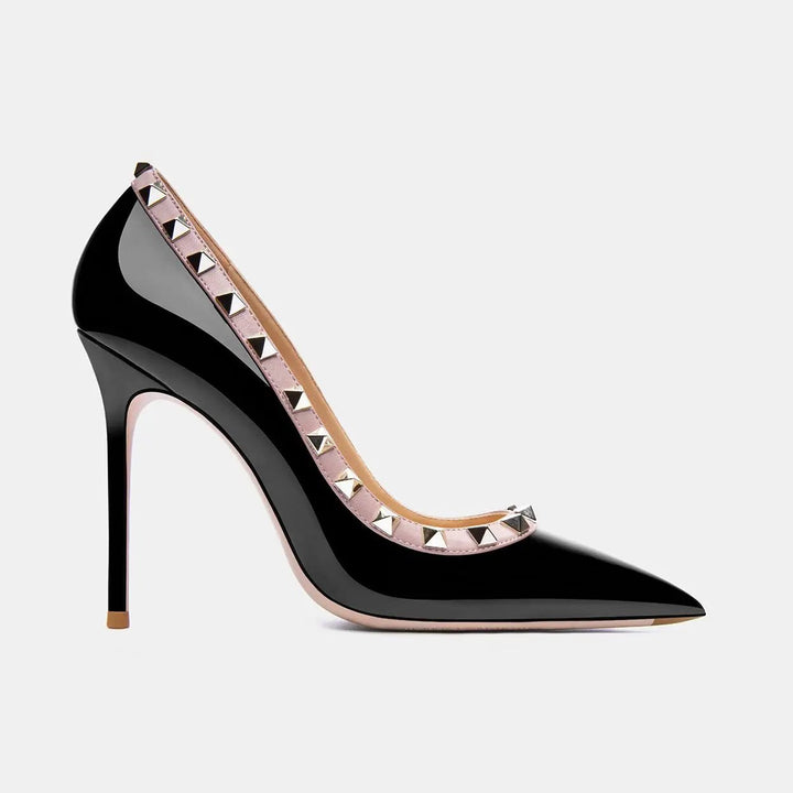 2024 Womens Genuine Leather Studded High Heel Pumps - GirlnamedParis