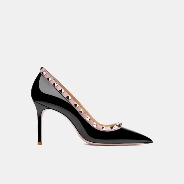 2024 Womens Genuine Leather Studded High Heel Pumps - GirlnamedParis