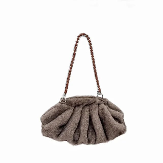 2024 Womens Ruched Faux Mink Fur Clutch Bag - GirlnamedParis