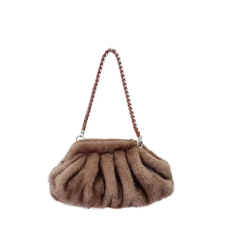 2024 Womens Ruched Faux Mink Fur Clutch Bag - GirlnamedParis