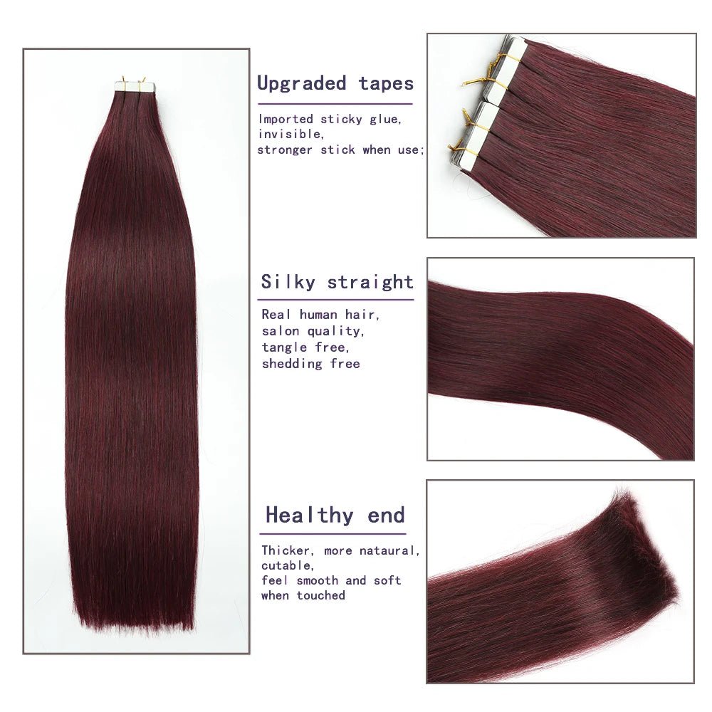 24 Seamless 99J Burgundy Remy TapeIn Hair Extensions - GirlnamedParis