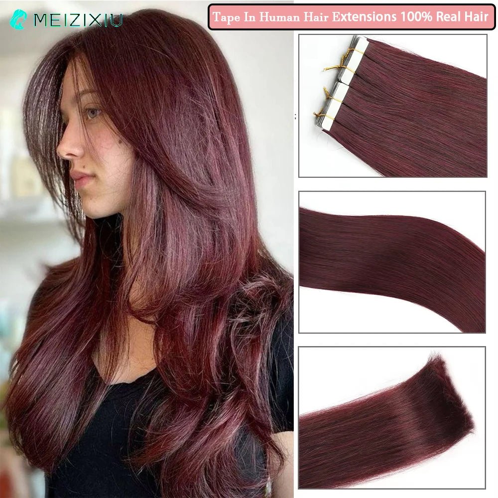 24 Seamless 99J Burgundy Remy TapeIn Hair Extensions - GirlnamedParis