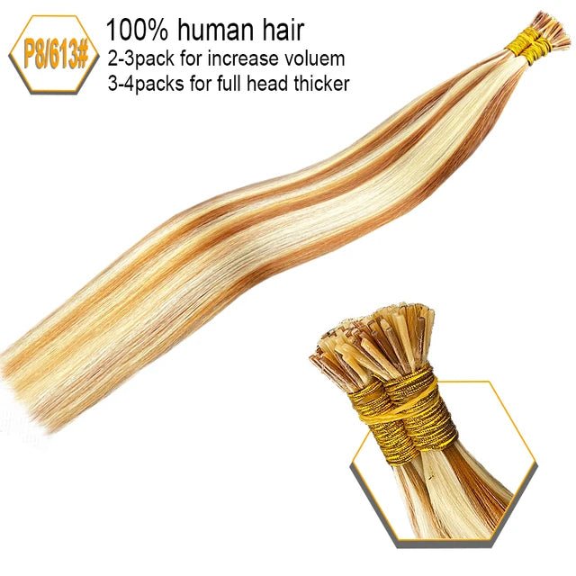 30 BrownBlonde ITip Human Hair Extensions Set - GirlnamedParis