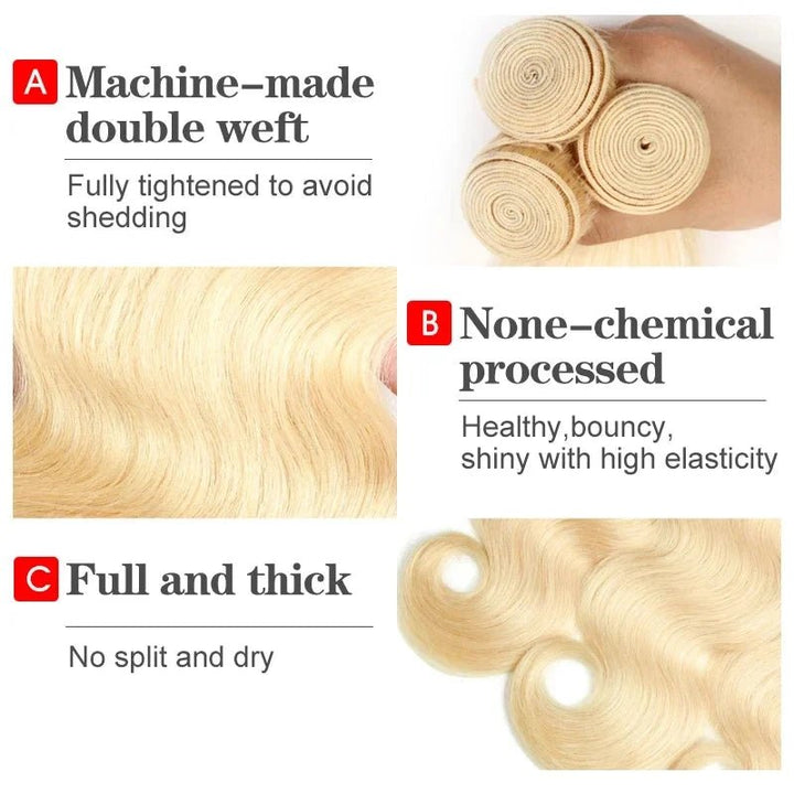 613 Blonde Body Wave Brazilian Hair Bundles 100 Human Extensions - GirlnamedParis