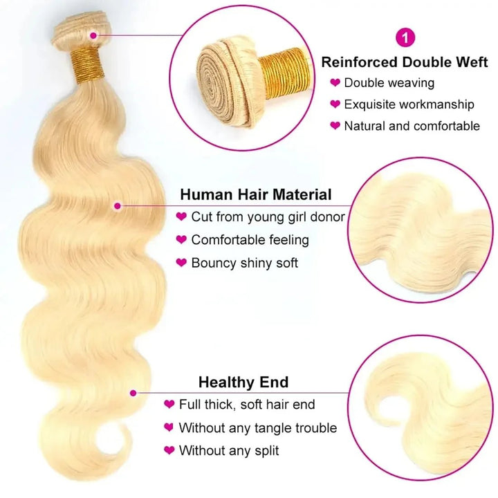 613 Blonde Body Wave Brazilian Hair Bundles 100 Human Extensions - GirlnamedParis