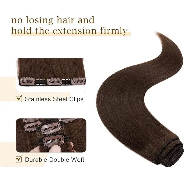 8Piece Set of Real Brown Hair ClipIn Extensions - GirlnamedParis