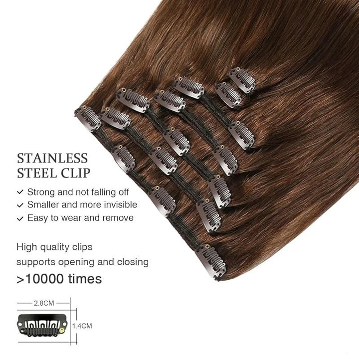 8Piece Set of Real Brown Hair ClipIn Extensions - GirlnamedParis