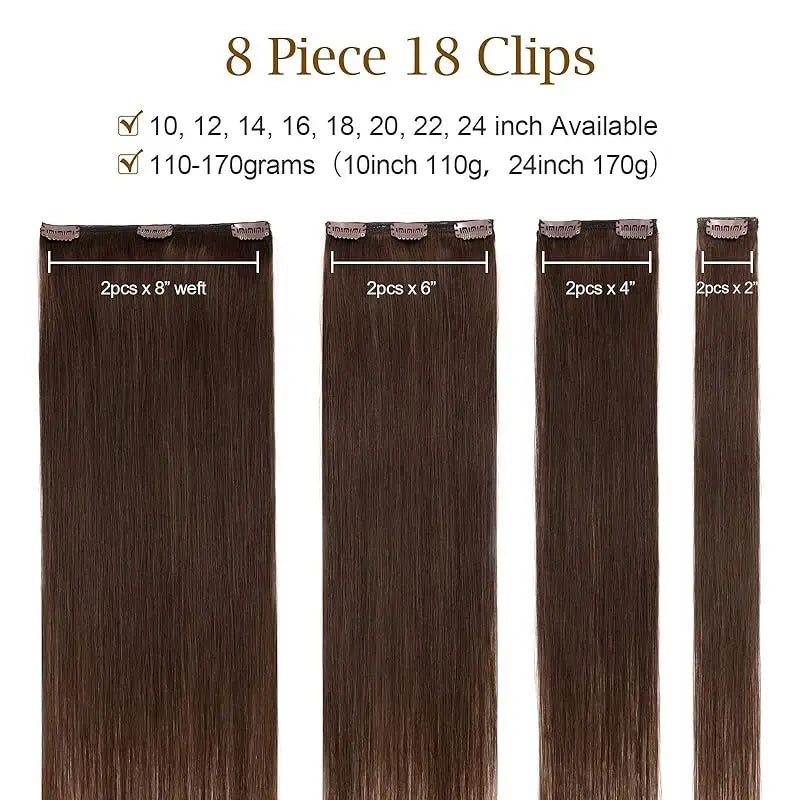 8Piece Set of Real Brown Hair ClipIn Extensions - GirlnamedParis