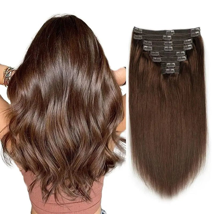 8Piece Set of Real Brown Hair ClipIn Extensions - GirlnamedParis