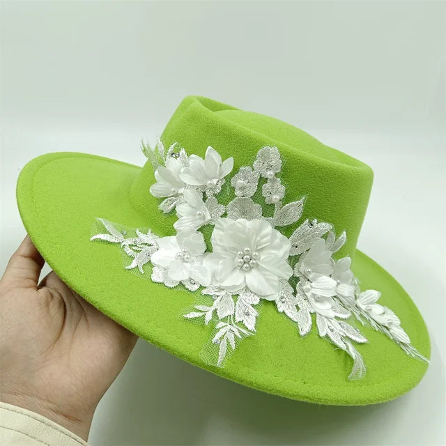 Elegant Womens Colorful 3D Flower Wedding Fedora Hat - GirlnamedParis