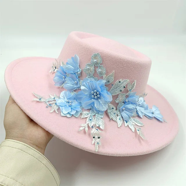 Elegant Womens Colorful 3D Flower Wedding Fedora Hat - GirlnamedParis