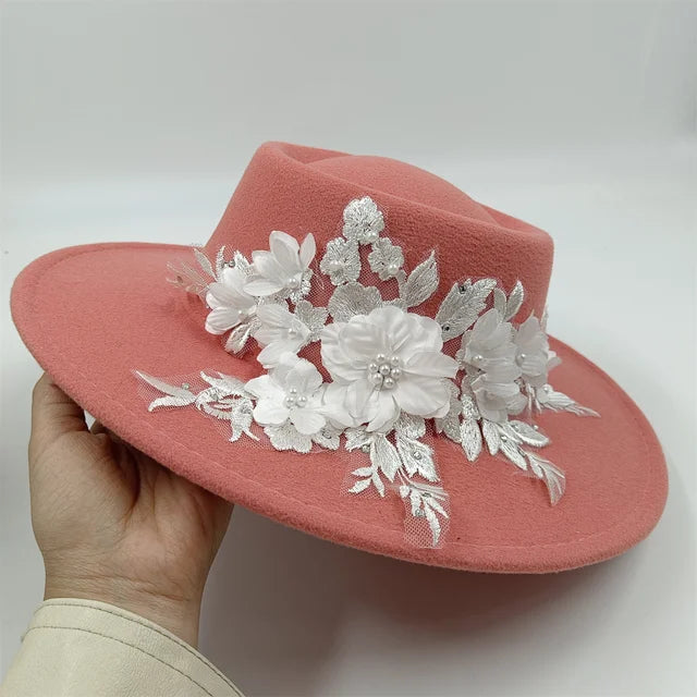 Elegant Womens Colorful 3D Flower Wedding Fedora Hat - GirlnamedParis