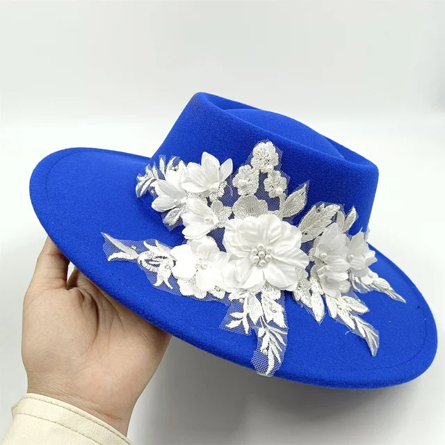 Elegant Womens Colorful 3D Flower Wedding Fedora Hat - GirlnamedParis