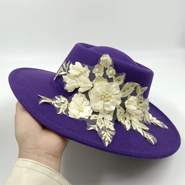 Elegant Womens Colorful 3D Flower Wedding Fedora Hat - GirlnamedParis