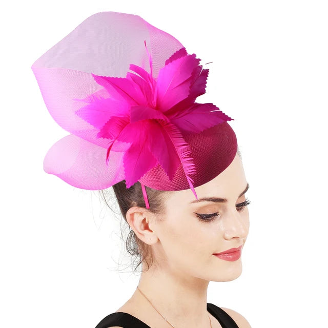 Womens Elegant Orange Pink Fascinator Hat for Weddings Parties - GirlnamedParis