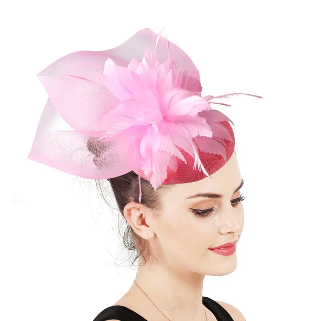 Womens Elegant Orange Pink Fascinator Hat for Weddings Parties - GirlnamedParis