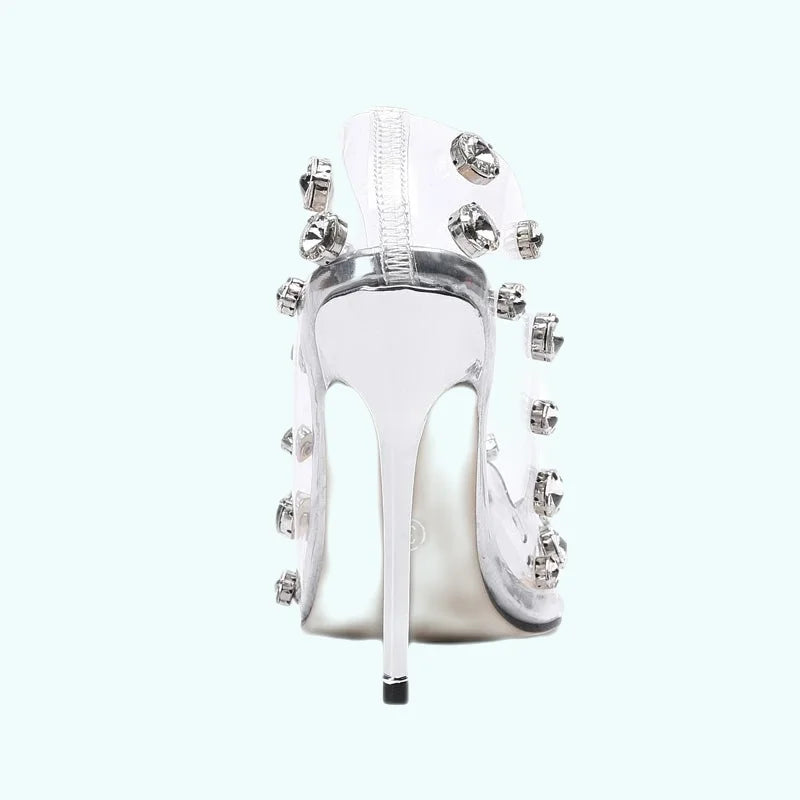 Aneikeh Womens PVC Rhinestone High Heels for Parties - GirlnamedParis