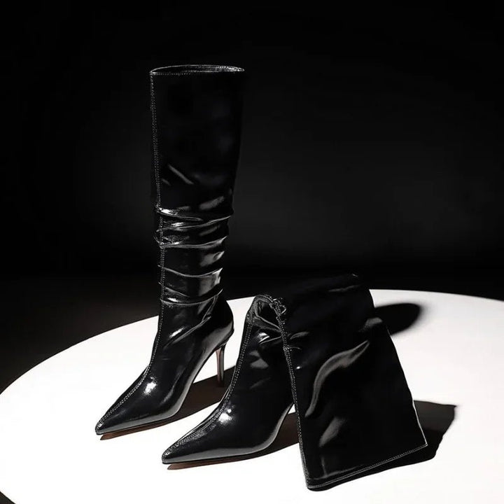 Autumn 2025 Womens Black Patent Leather KneeHigh Boots - GirlnamedParis