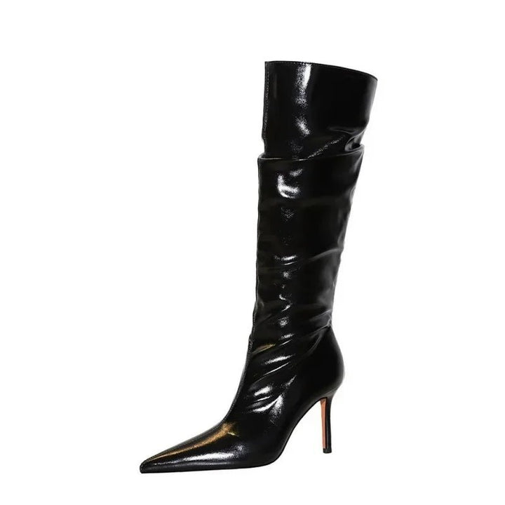 Autumn 2025 Womens Black Patent Leather KneeHigh Boots - GirlnamedParis