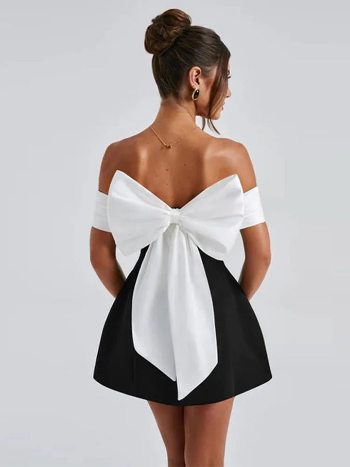 Backless OffShoulder 3D Bow Mini Dress Paris - Runway - GirlnamedParis