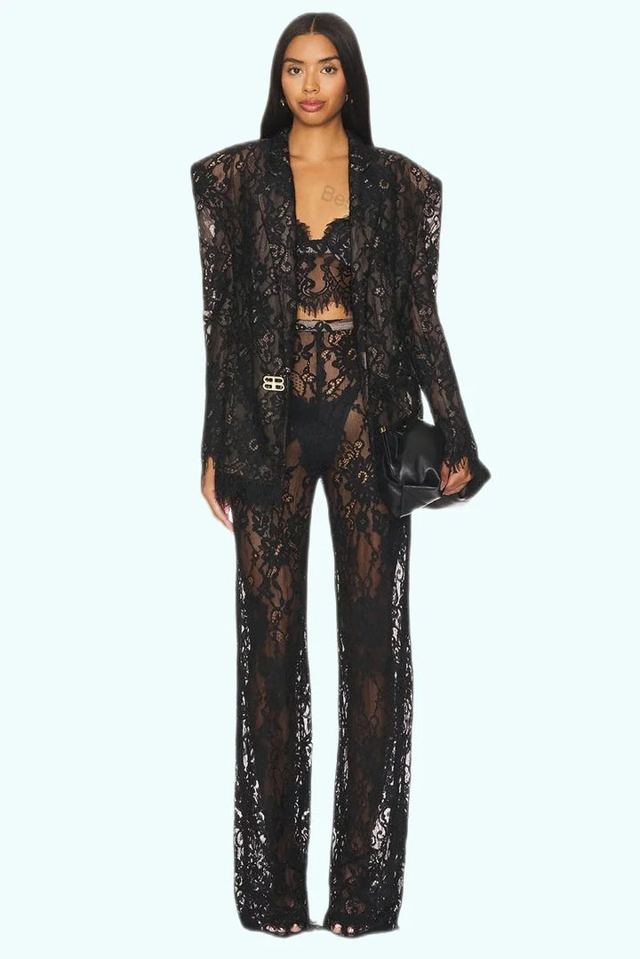 Black Lace 2Piece Womens Suit Sexy Blazer Pants - GirlnamedParis