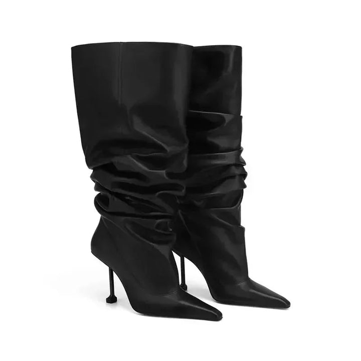 Chic Slim Fit KneeHigh Pleated Heeled Boots - GirlnamedParis