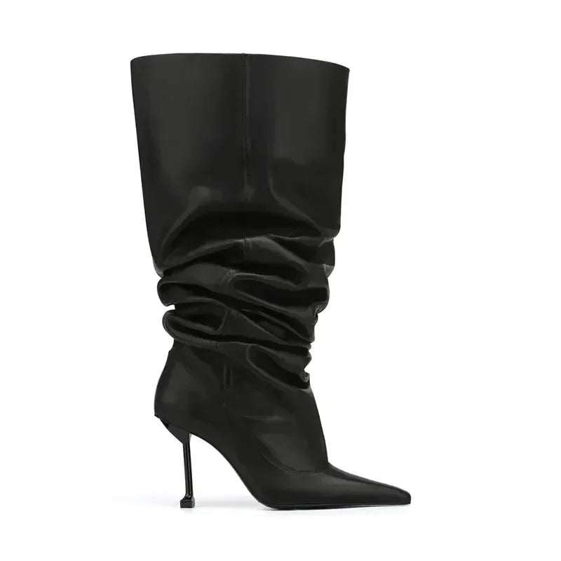 Chic Slim Fit KneeHigh Pleated Heeled Boots - GirlnamedParis