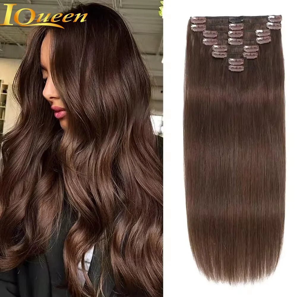 Chocolate Brown Seamless Human Hair ClipIn Extensions - GirlnamedParis