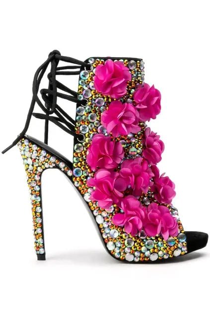 Colorful Crystal Peep Toe LaceUp Ankle Boots for Women - GirlnamedParis