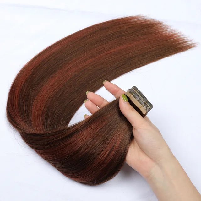 Dark Auburn Invisible Skin Weft Remy Hair Extensions 1424 - GirlnamedParis