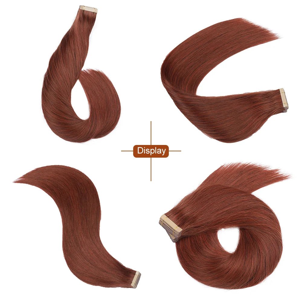 Dark Auburn Invisible Skin Weft Remy Hair Extensions 1424 - GirlnamedParis