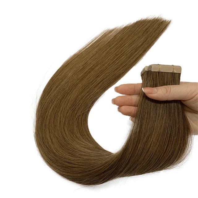 Dark Auburn Invisible Skin Weft Remy Hair Extensions 1424 - GirlnamedParis