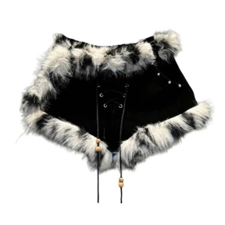 DEAT Fashion Velvet Contrast Color Low Waist Fur Shorts - GirlnamedParis