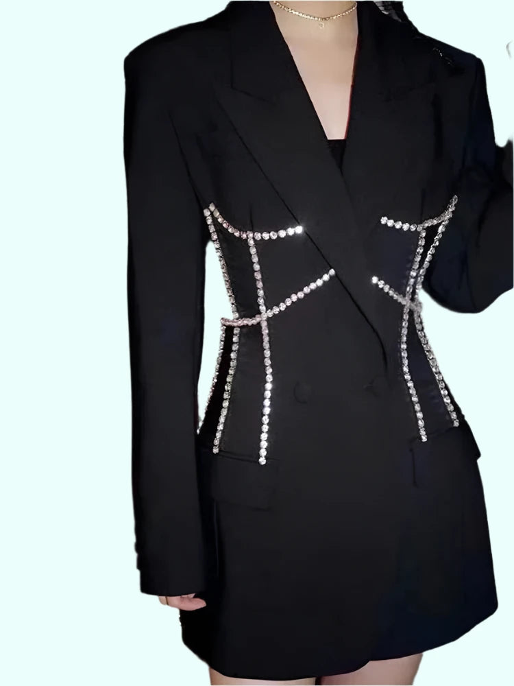 DEAT Fashion Womens Diamond Notched Collar Blazer Spring 2024 - GirlnamedParis