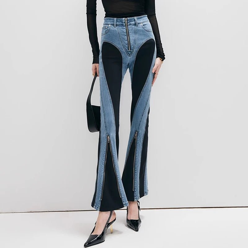 DEAT Womens Spliced HighWaist Contrast Jeans 2025 - GirlnamedParis