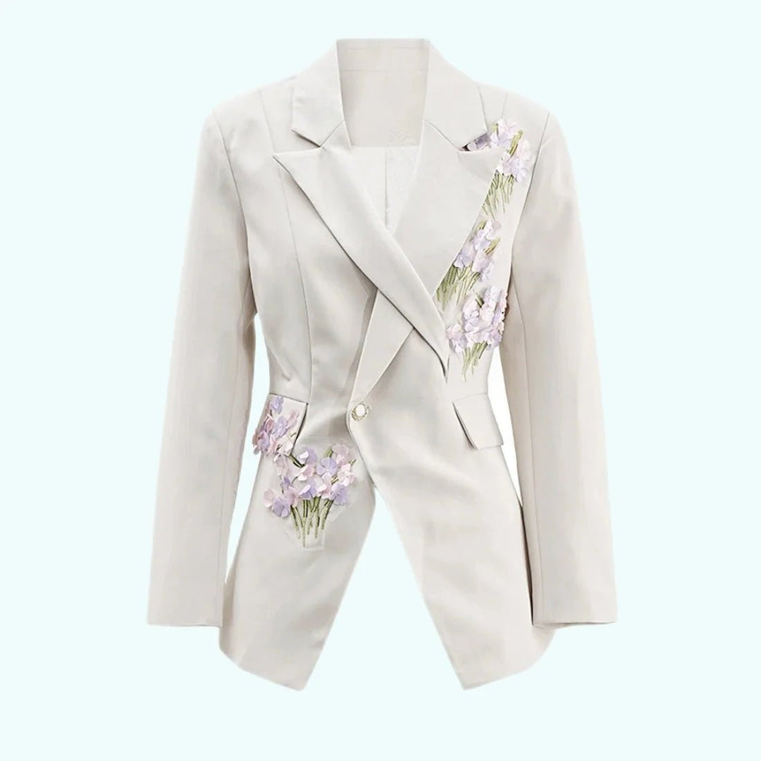 Elegant 3D Floral Embroidered Blazer Set with Trousers - GirlnamedParis