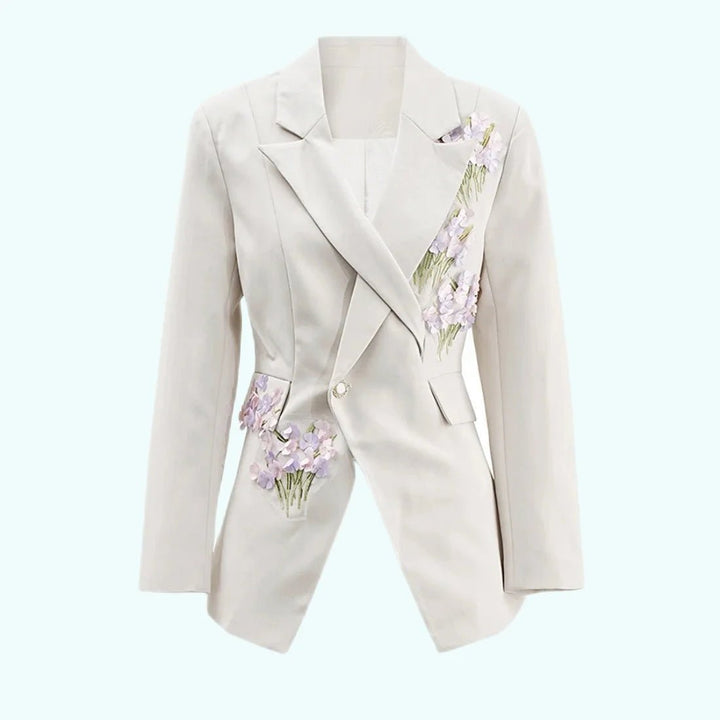 Elegant 3D Floral Embroidered Blazer Set with Trousers - GirlnamedParis