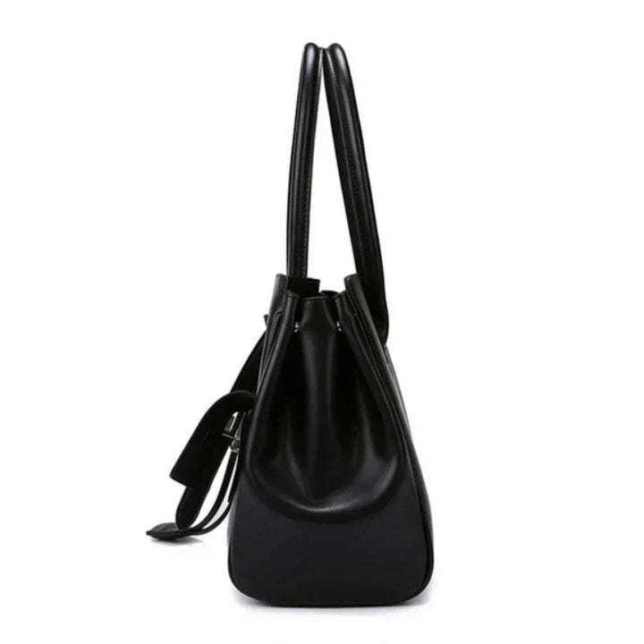 Elegant Black PU Leather Tote Bag for Commuters - GirlnamedParis