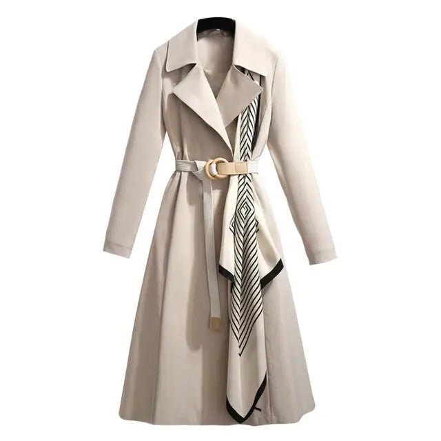 Elegant Korean Womens Trench Coat MidLength SpringFall Novelty - GirlnamedParis