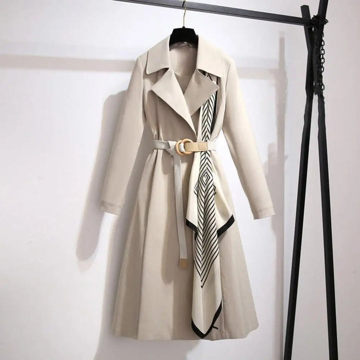 Elegant Korean Womens Trench Coat MidLength SpringFall Novelty - GirlnamedParis