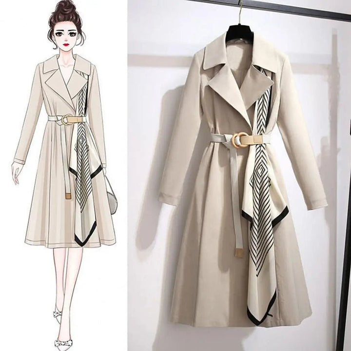 Elegant Korean Womens Trench Coat MidLength SpringFall Novelty - GirlnamedParis