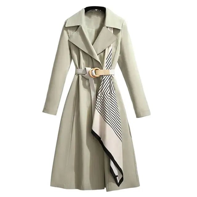 Elegant Korean Womens Trench Coat MidLength SpringFall Novelty - GirlnamedParis