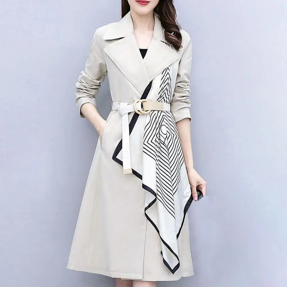 Elegant Korean Womens Trench Coat MidLength SpringFall Novelty - GirlnamedParis