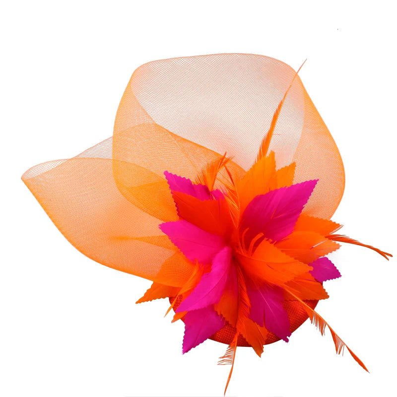 Elegant Orange Hot Pink Fascinator Hat for Weddings - GirlnamedParis