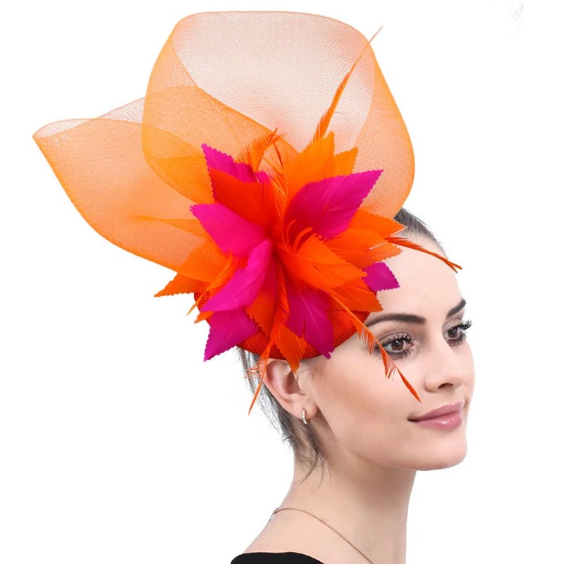 Elegant Orange Hot Pink Fascinator Hat for Weddings - GirlnamedParis