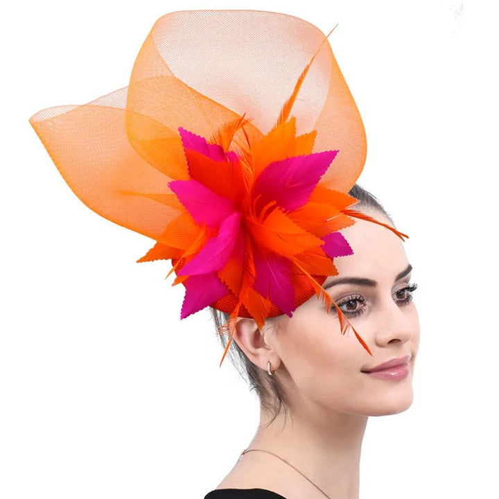 Elegant Orange Hot Pink Fascinator Hat for Weddings - GirlnamedParis