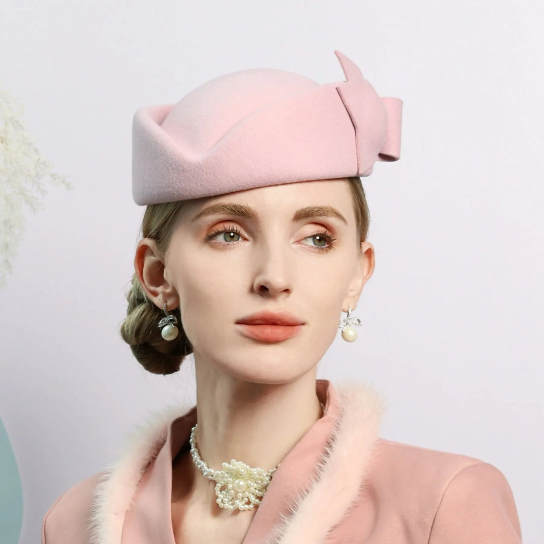 Elegant Pink Wool Pillbox Hat with Bowknot for 2024 - GirlnamedParis